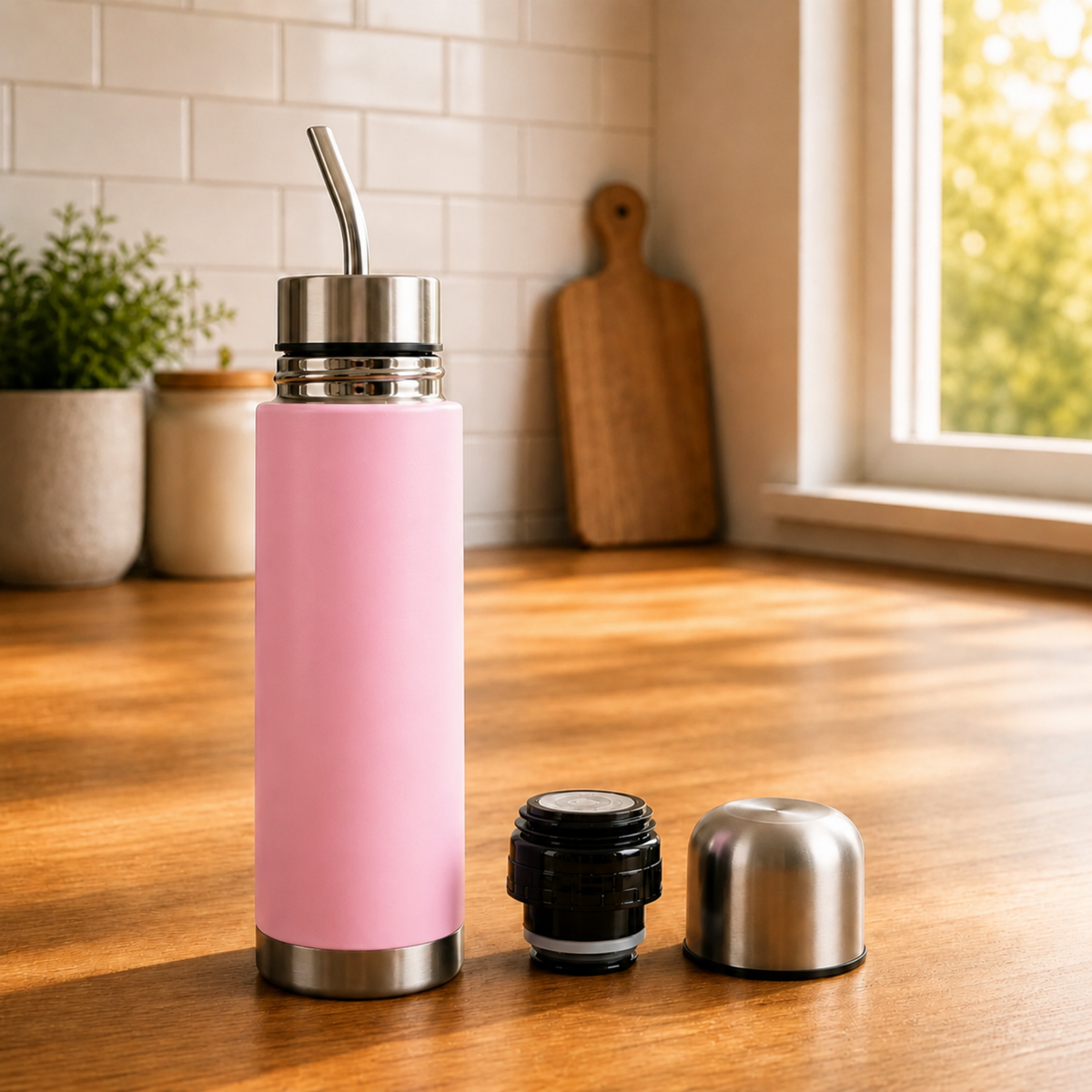 Termo Mate Acero Inoxidable 2 en 1 Botella Termica Tawo 750 Ml Rosado