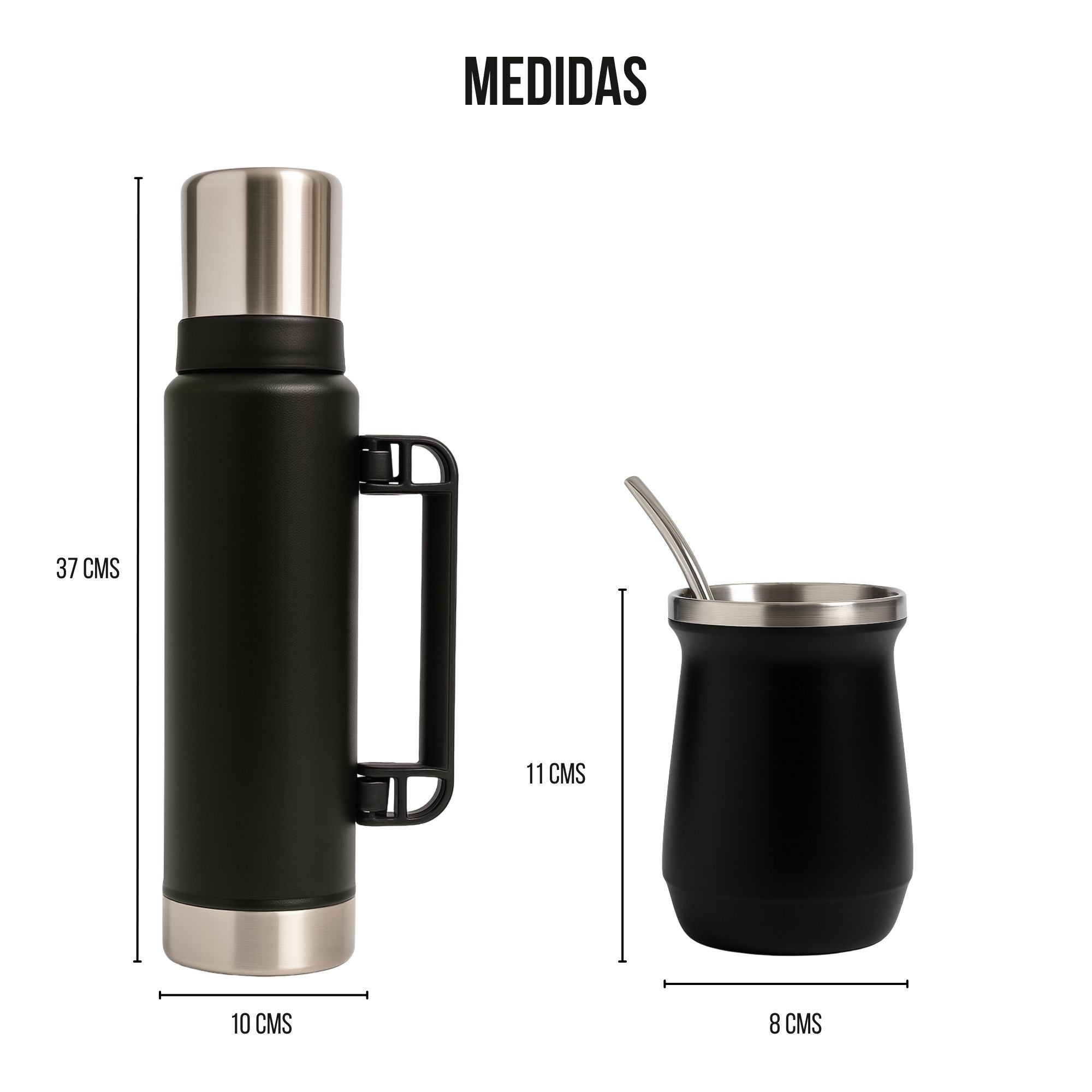 Termo De Acero Inoxidable 1.3 Litros + Mate 236ml Con Bombilla Color Blanco