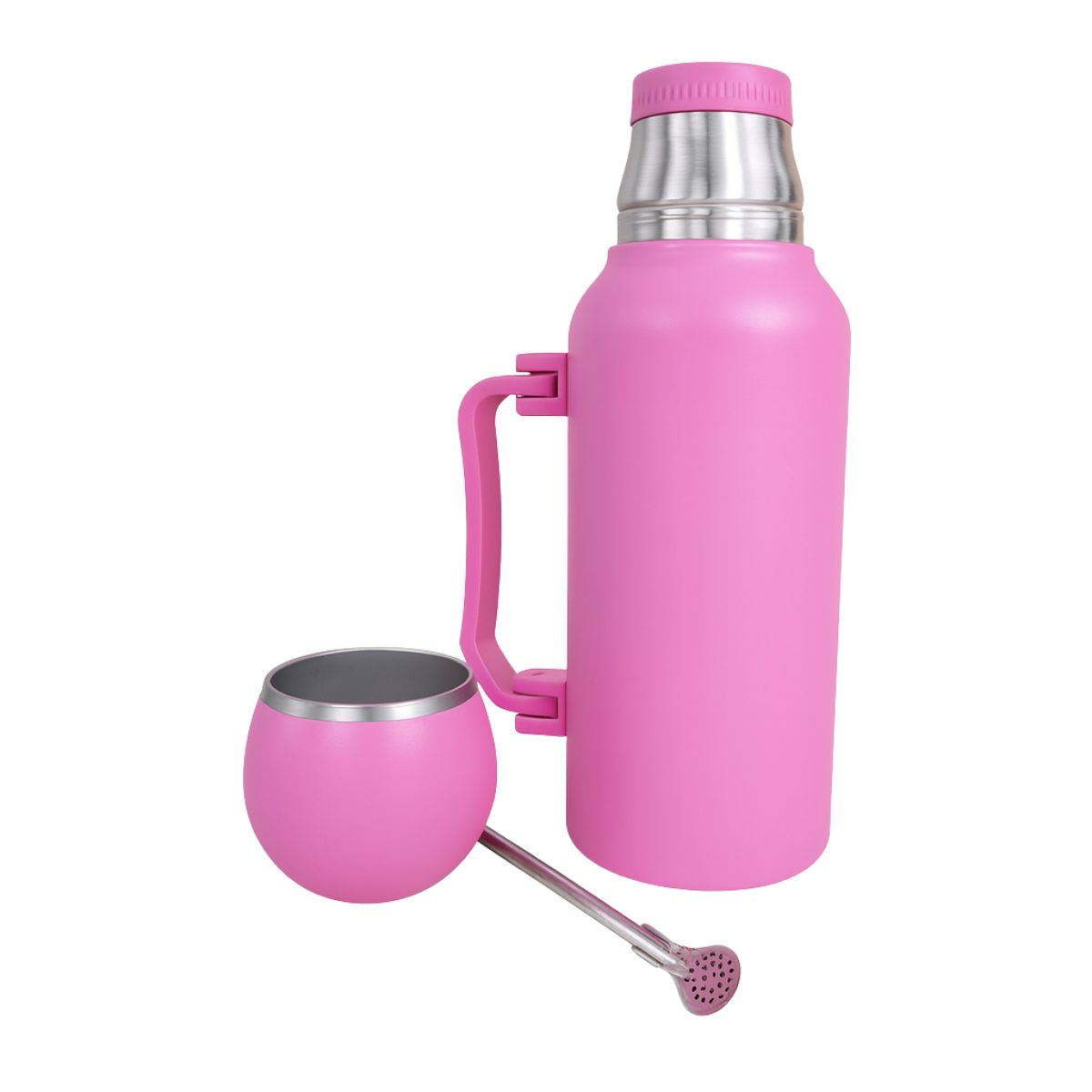 Termo Mate Acero Inoxidable 1.3 Litros Rosado + Mate y Bombilla