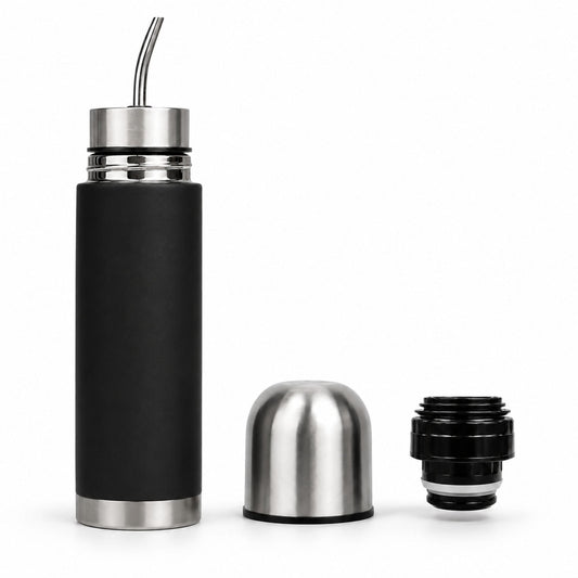 Termo Mate Acero Inoxidable 2 en 1 Botella Termica Tawo 750 Ml Negro