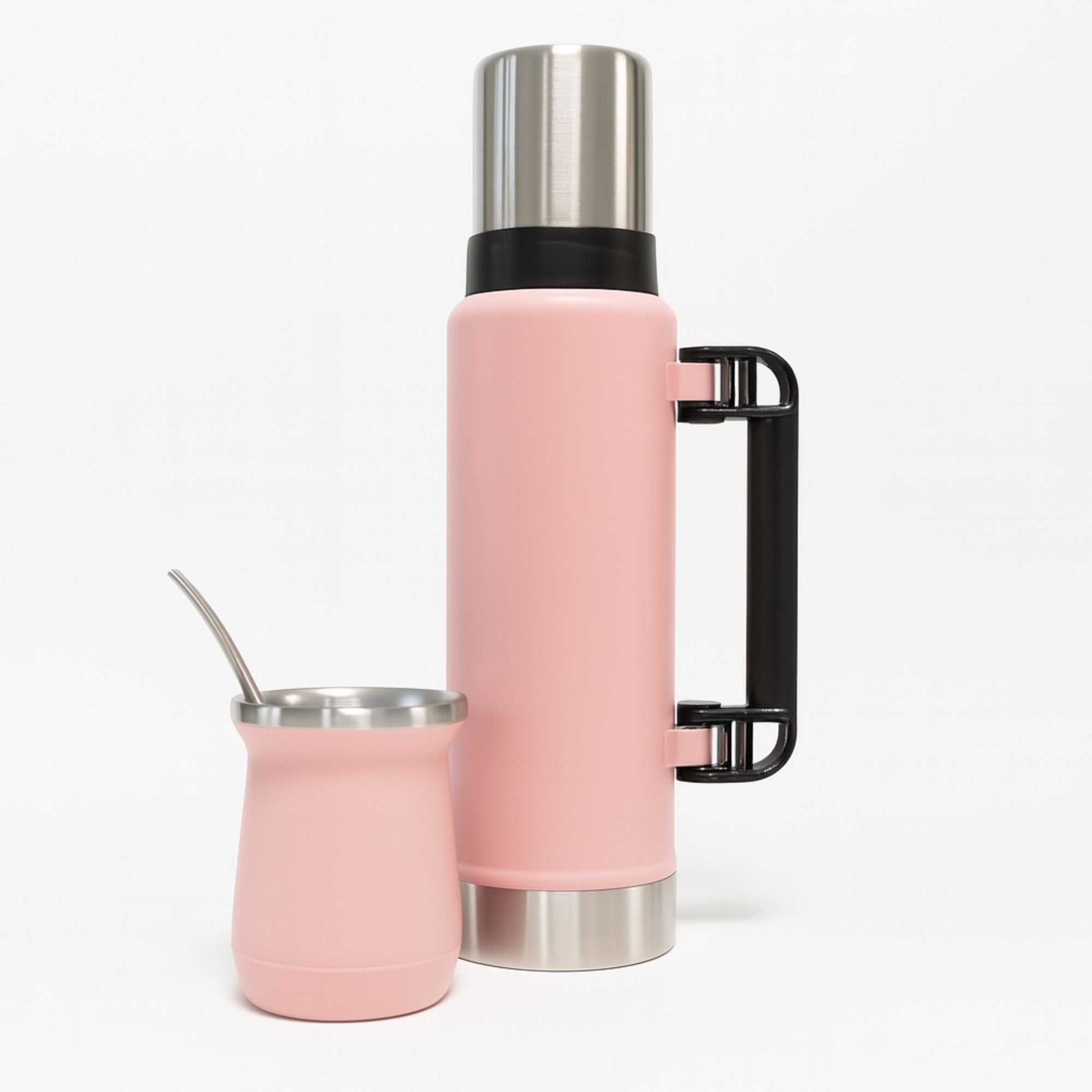 Termo De Acero Inoxidable 1.3 Litros + Mate 236ml Con Bombilla Color Rosa