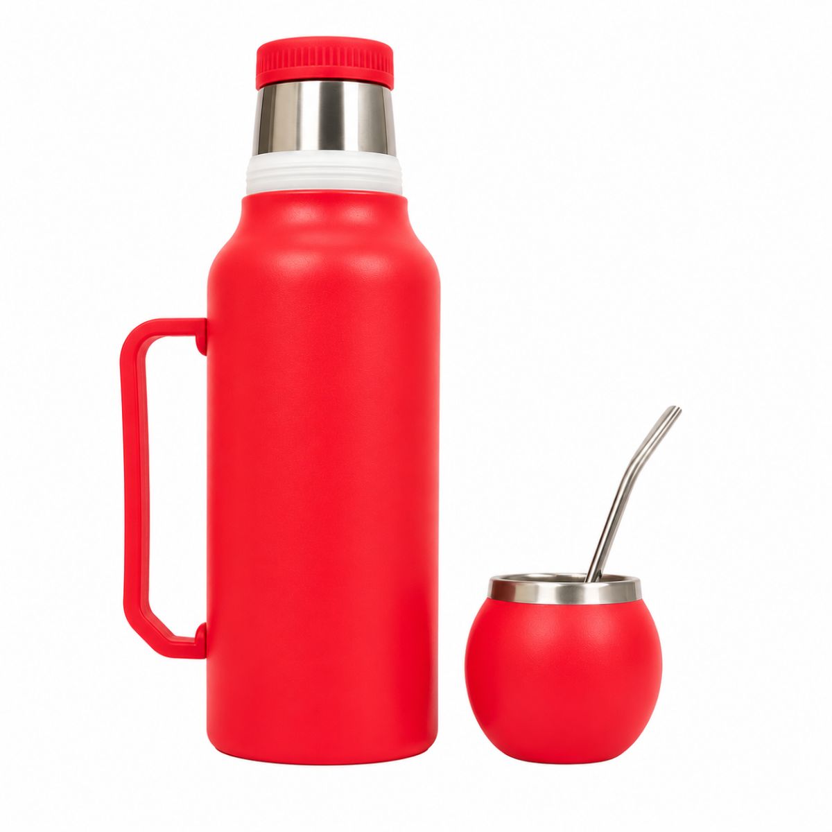 Termo Mate Acero Inoxidable 1.3 Litros Rojo + Mate y Bombilla