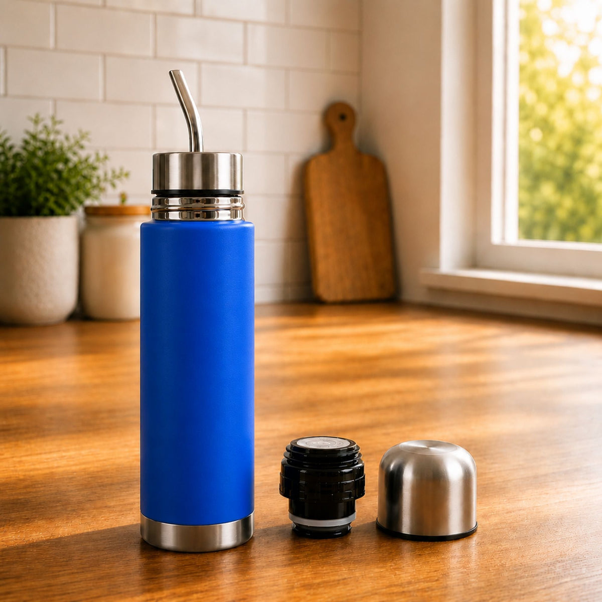 Termo Mate Acero Inoxidable 2 en 1 Botella Termica Tawo 750 Ml Azul