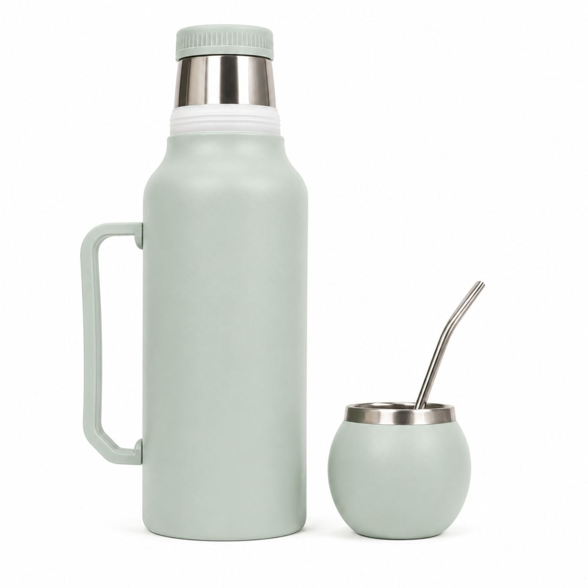 Termo Mate Acero Inoxidable 1.3 Litros Verde Claro + Mate y Bombilla