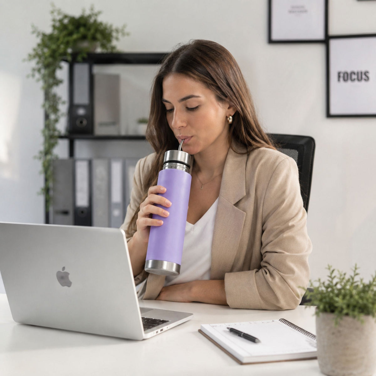 Termo Mate Acero Inoxidable 2 en 1 Botella Termica Tawo 750 Ml Morado