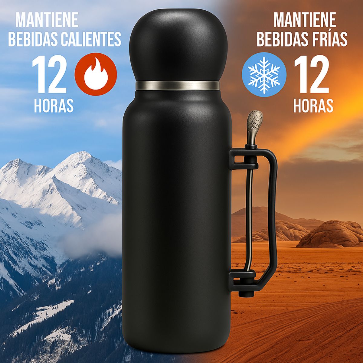 Termo Mate Acero Inoxidable 1.3 Litros Blanco + Mate y Bombilla