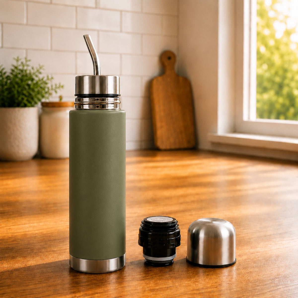 Termo Mate Acero Inoxidable 2 en 1 Botella Termica Tawo 750 Ml Verde