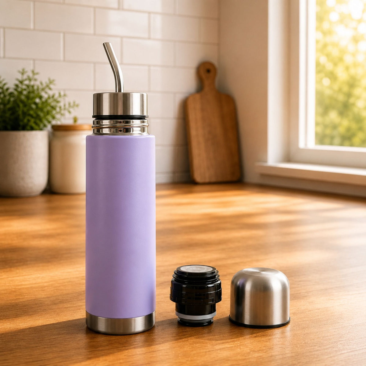 Termo Mate Acero Inoxidable 2 en 1 Botella Termica Tawo 750 Ml Morado