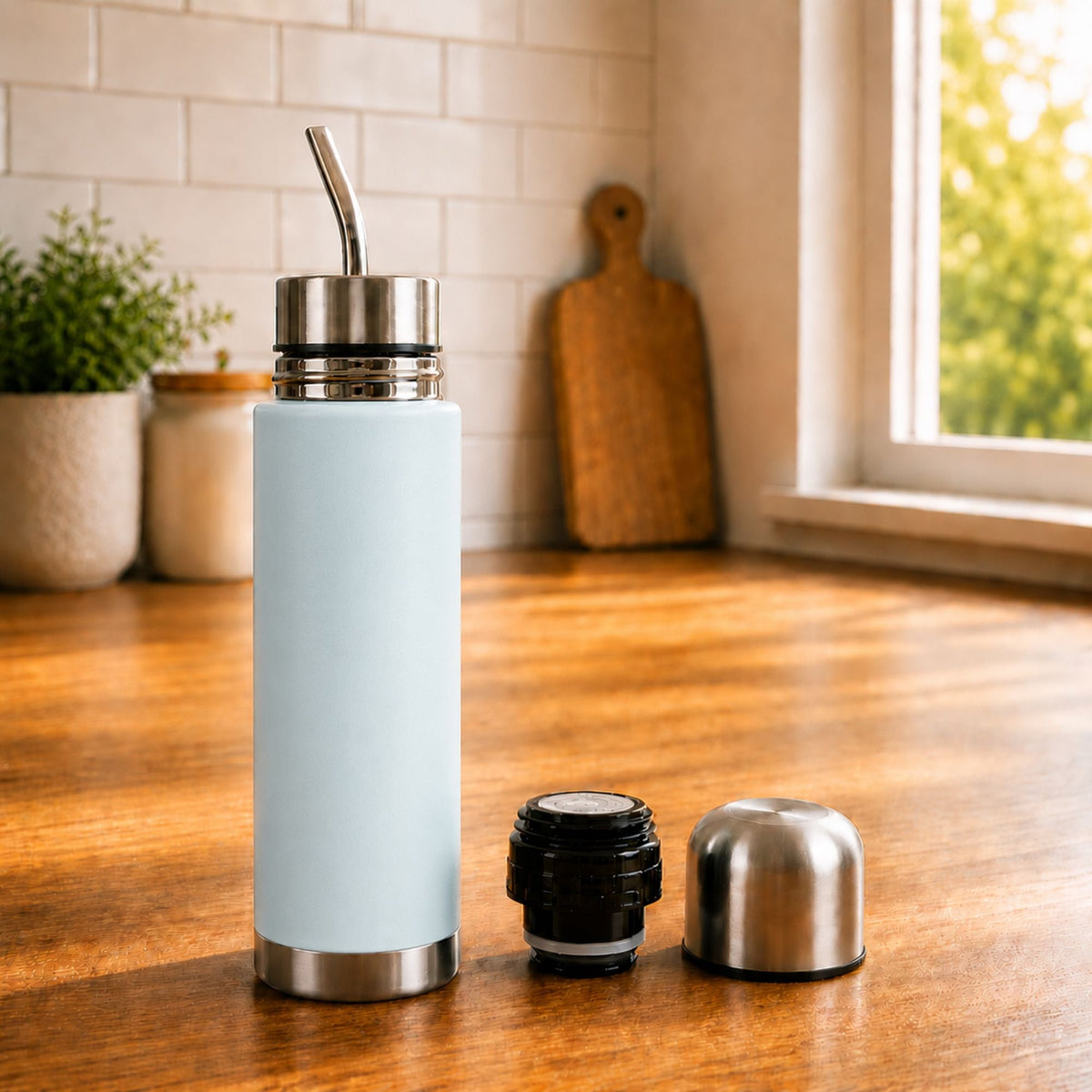 Termo Mate Acero Inoxidable 2 en 1 Botella Termica Tawo 750 Ml Celeste