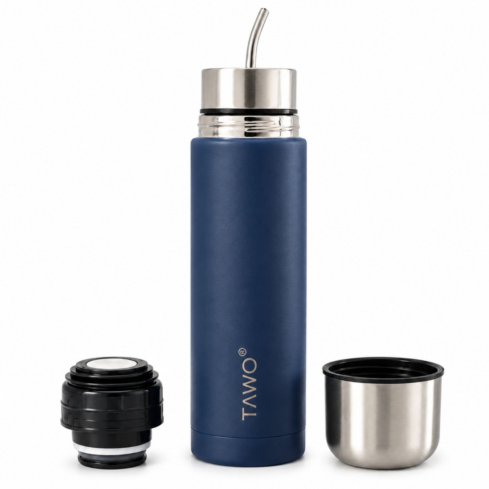 Termo Mate Autocebante Acero Inoxidable 2 en 1 Tawo 750 Ml - Azul Marino