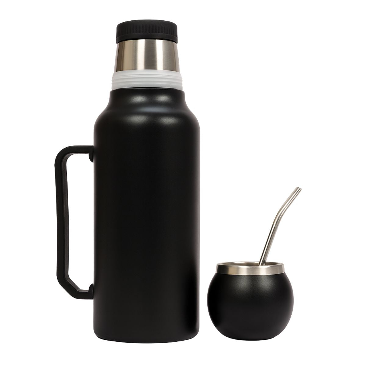 Termo Mate Acero Inoxidable 1.3 Litros Negro + Mate y Bombilla