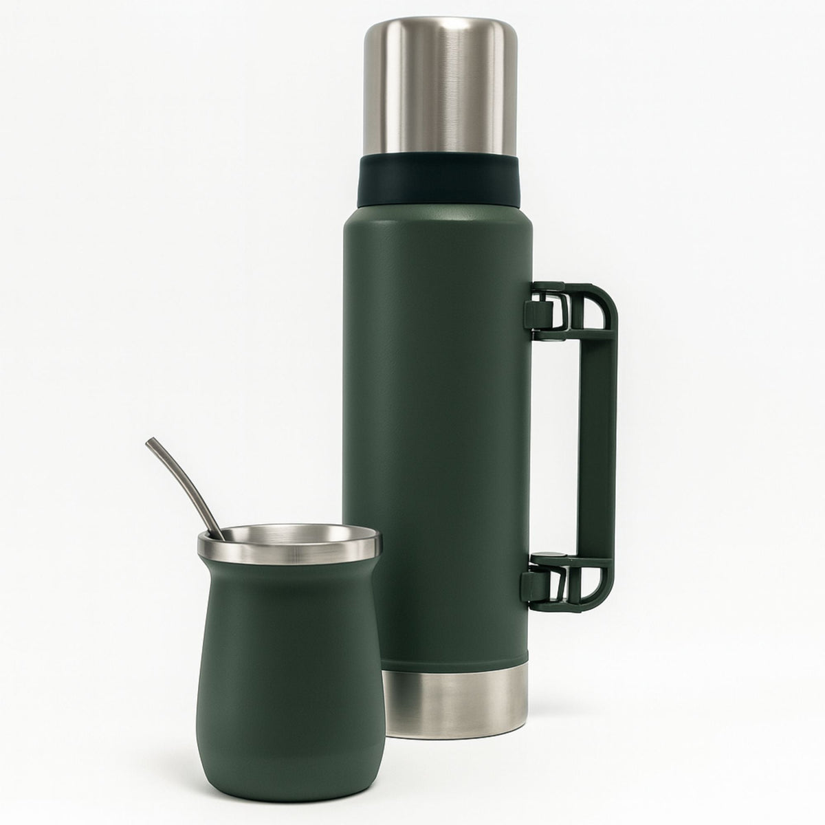 Termo De Acero Inoxidable 1.3 Litros + Mate 236ml Con Bombilla Color Verde