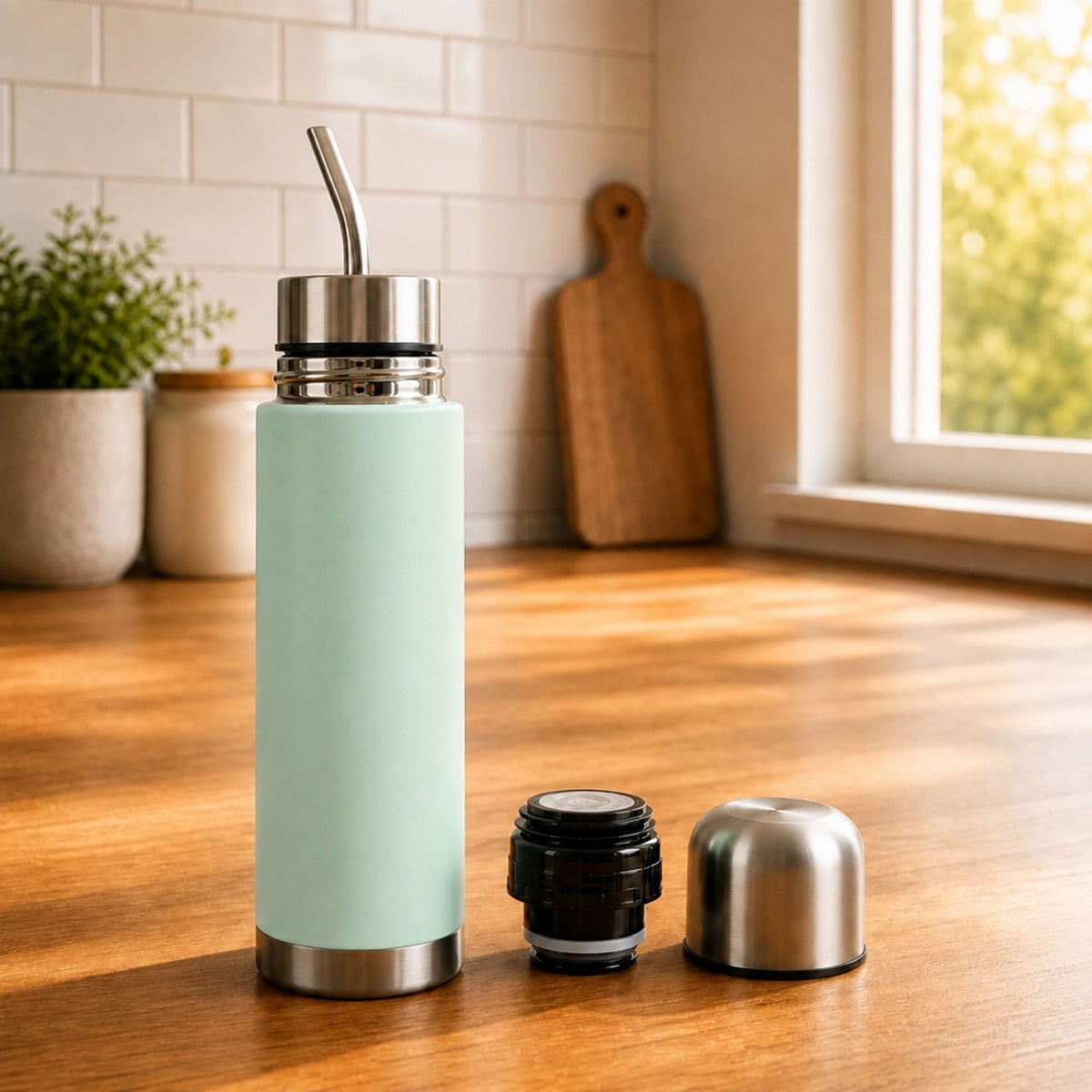 Termo Mate Acero Inoxidable 2 en 1 Botella Termica Tawo 750 Ml Verde Claro