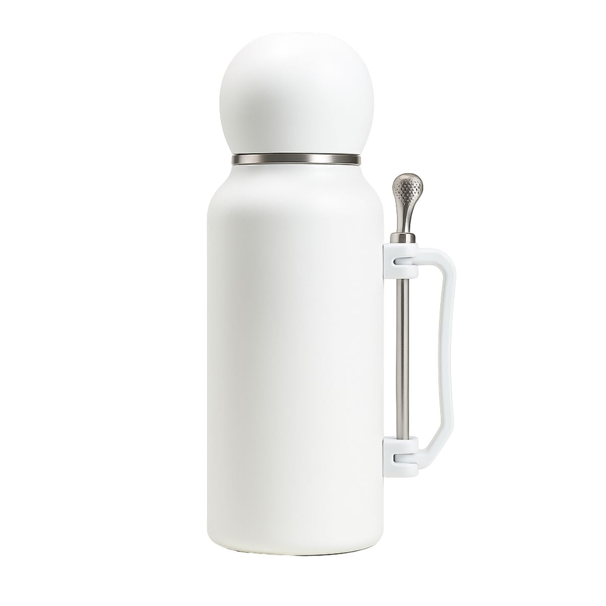 Termo Mate Acero Inoxidable 1.3 Litros Blanco + Mate y Bombilla