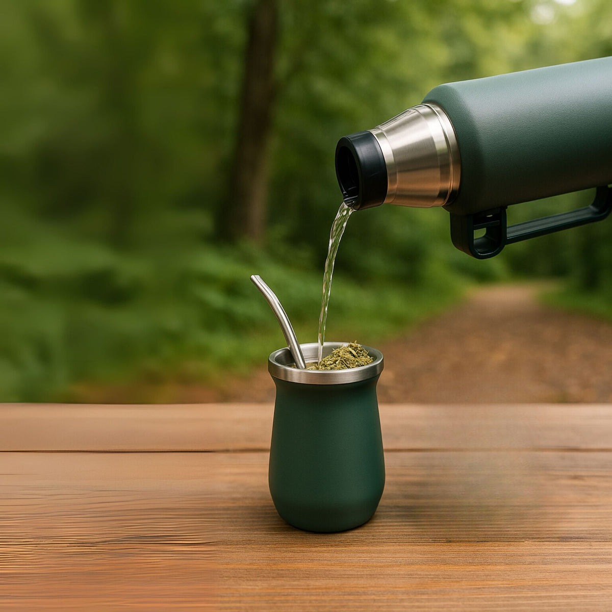 Termo De Acero Inoxidable 1.3 Litros + Mate 236ml Con Bombilla Color Verde