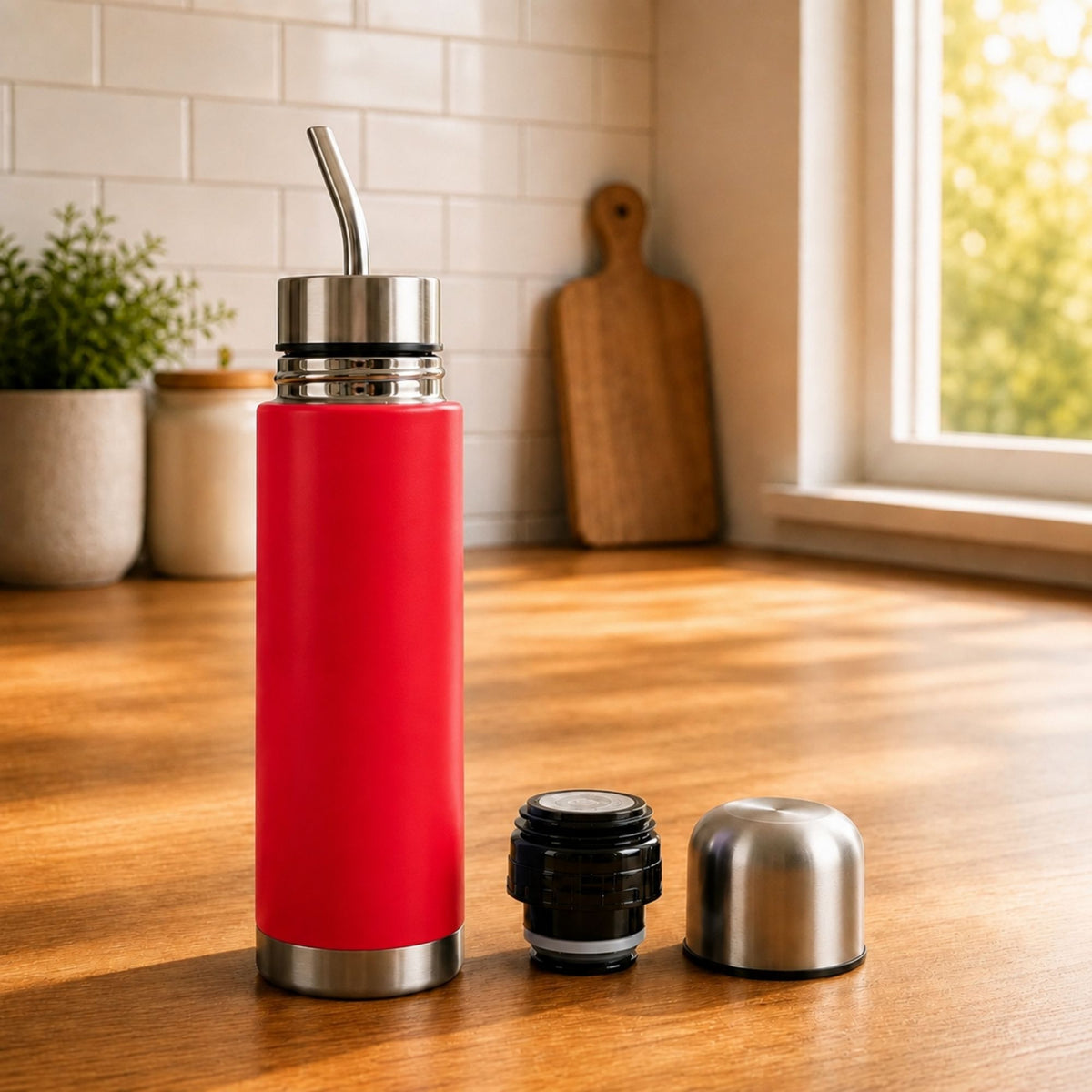 Termo Mate Acero Inoxidable 2 en 1 Botella Termica Tawo 750 Ml Rojo