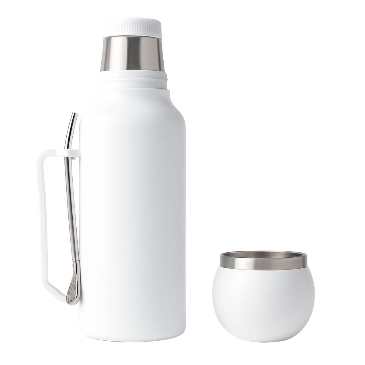Termo Mate Acero Inoxidable 1.3 Litros Blanco + Mate y Bombilla