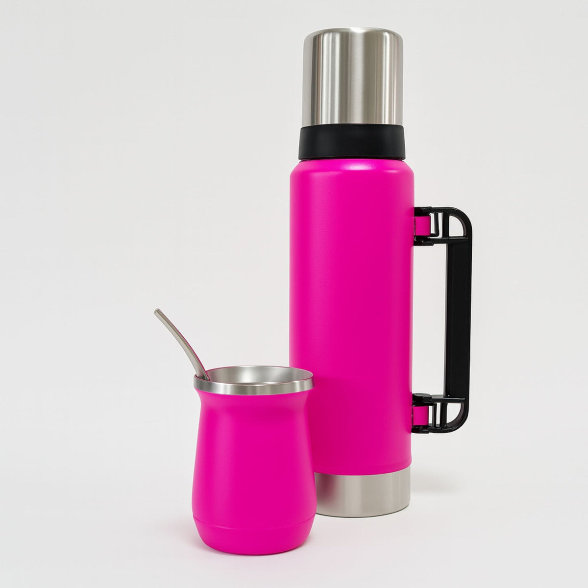 Termo De Acero Inoxidable 1.3 Litros + Mate 236ml Con Bombilla Color Fucsia