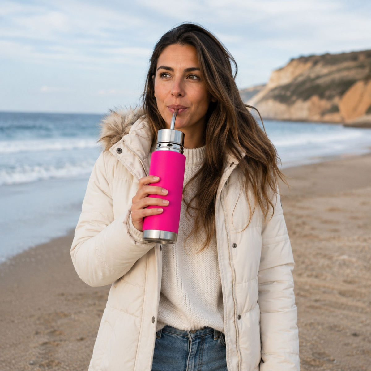 Termo Mate Acero Inoxidable 2 en 1 Botella Termica Tawo 750 Ml Fucsia
