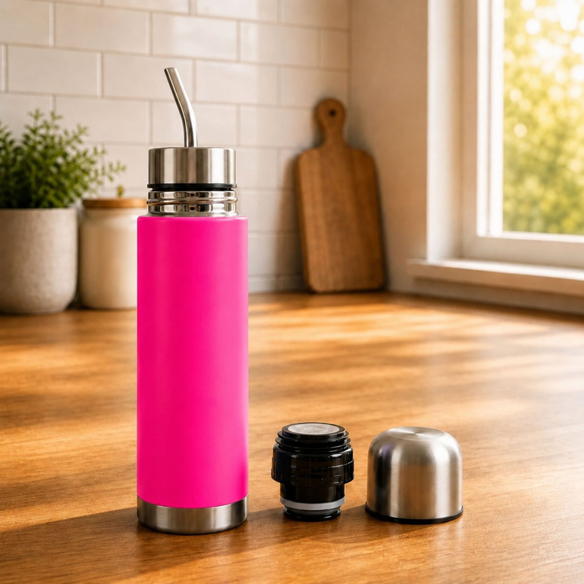 Termo Mate Acero Inoxidable 2 en 1 Botella Termica Tawo 750 Ml Fucsia