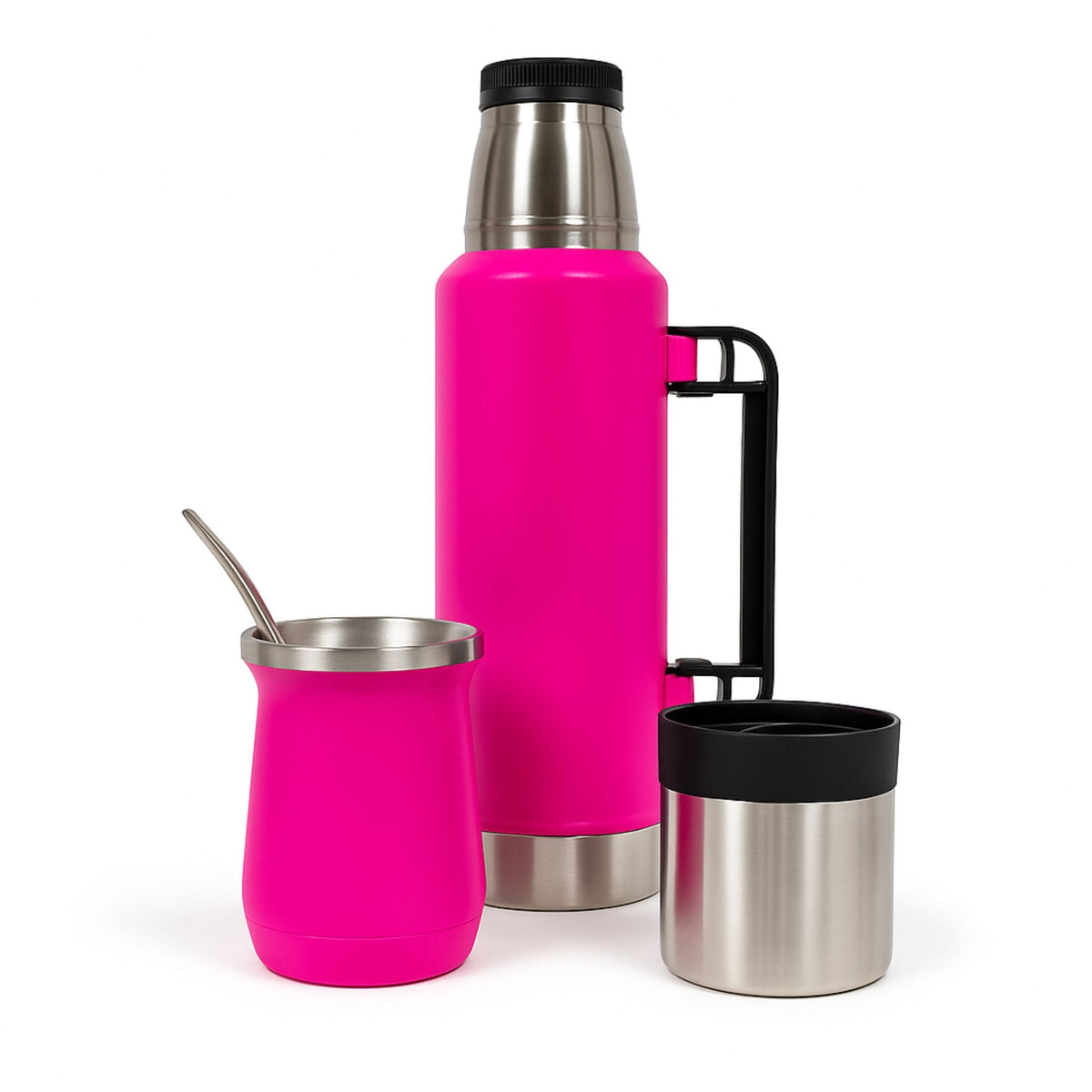 Termo De Acero Inoxidable 1.3 Litros + Mate 236ml Con Bombilla Color Fucsia