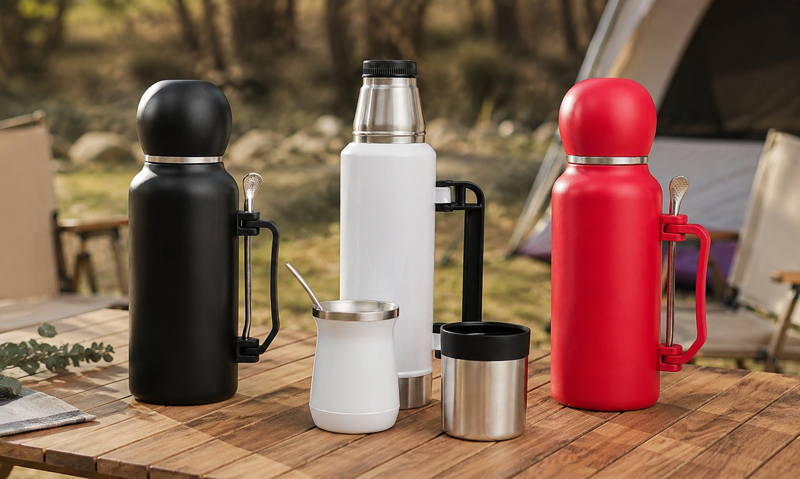 Termo Mate Acero Inoxidable 1.3 Litros Rojo + Mate y Bombilla